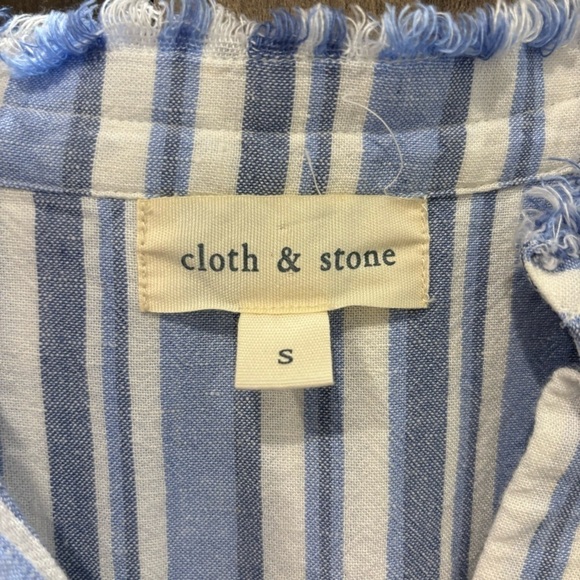 Cloth & Stone Small Shirt Dress western fray striped Roll Tab Sleeves - Picture 6 of 12